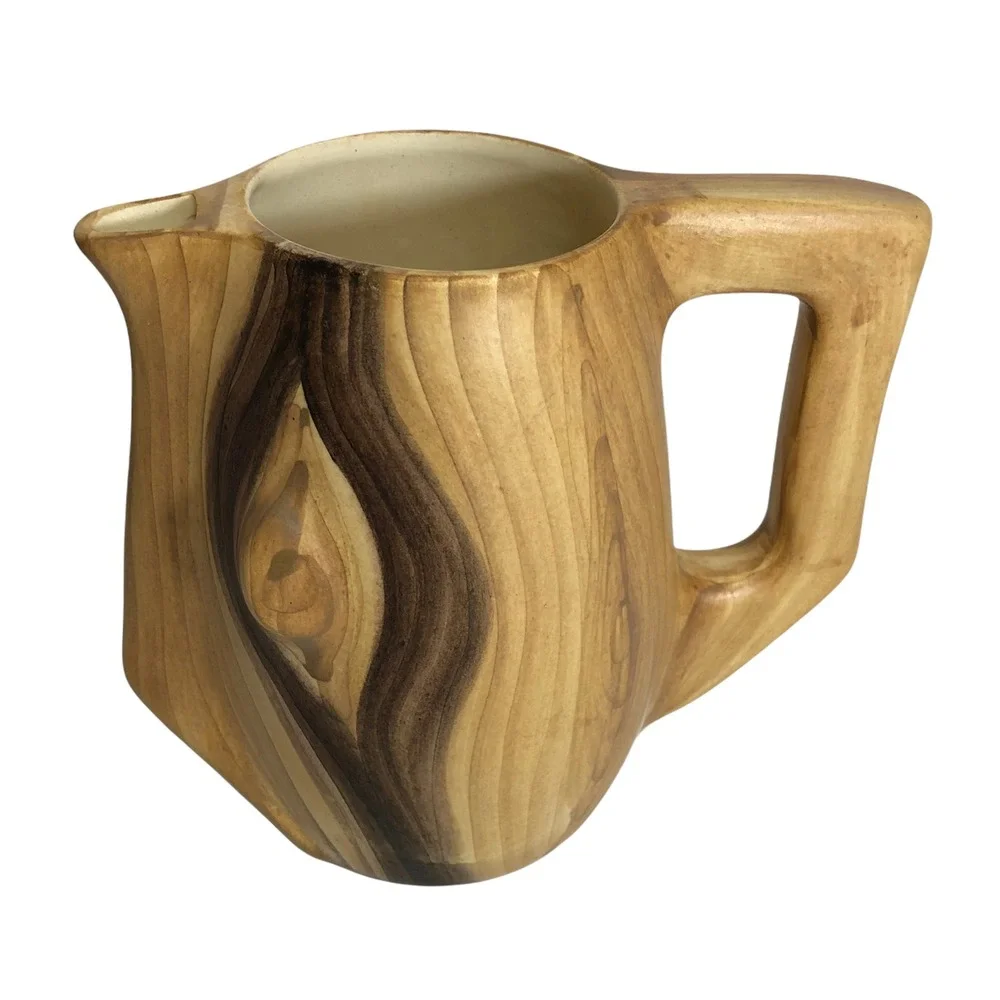 Vintage Vallauris Ceramic Faux‎ Bois Fake Painted Wood Grain Pitcher Jug EUC